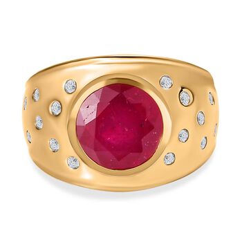 Afrikanischer Rubin (Fissure gef&uuml;llt), Wei&szlig;er Zirkon Ring, 925 Silber Gelbgold Vermeil (Gr&ouml;&szlig;e 17.00) ca. 5.76 ct