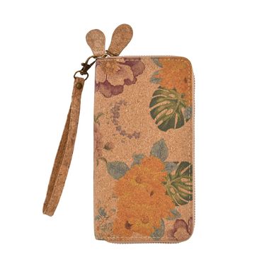 Kork-Brieftasche mit RFID Schutz und Blumenmuster, Khaki