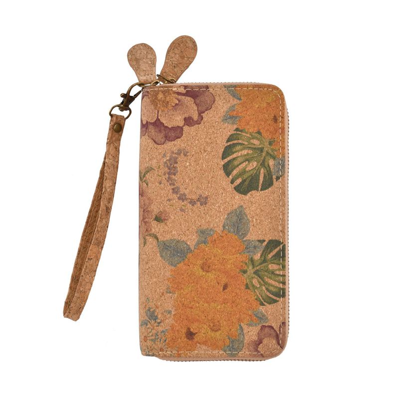 Kork-Brieftasche mit RFID Schutz und Blumenmuster, Khaki image number 0
