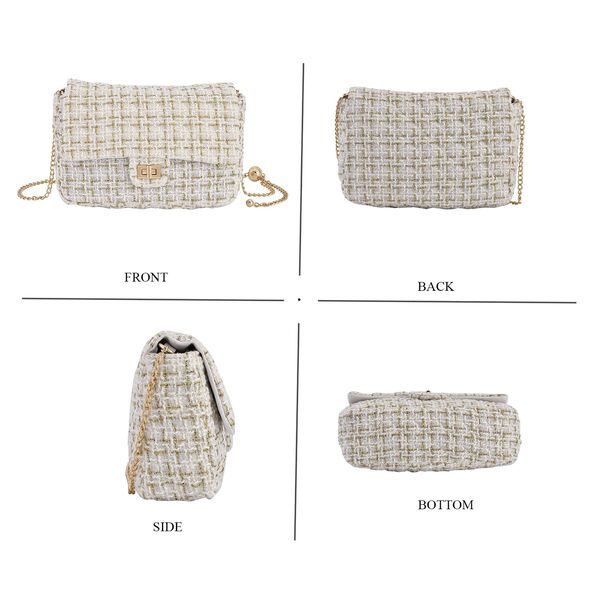 Umh&auml;ngetasche aus 100% echtem Leder mit Boucl&eacute;-Stoff, Elfenbein image number 4