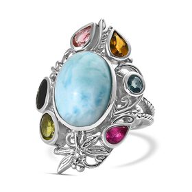Larimar und mehrfarbiger Turmalin-Ring - 9,15 ct.