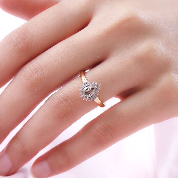 AAA Turkizit und weißer Diamant-Ring, 925 Silber Gelbgold Vermeil  ca. 1,08 ct image number 3