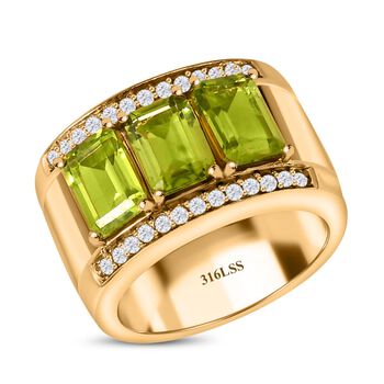 Nat&uuml;rlicher Peridot, wei&szlig;er Zirkon Ring, 316L Edelstahl vergoldet (Gr&ouml;&szlig;e 16.00) ca. 3.64 ct