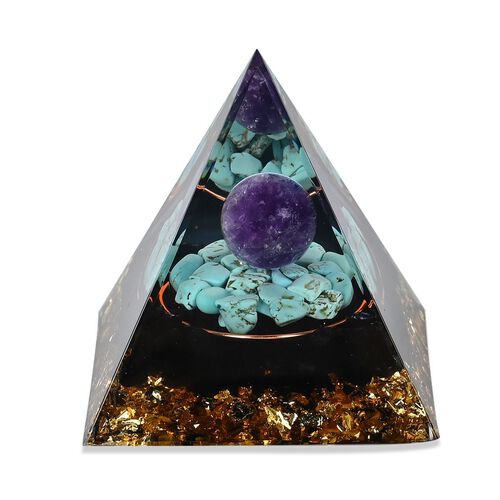 Energie Edelstein Pyramide mit Rosenquarz Lebensbaum und Kyanit Lagune, 6x6x6 cm