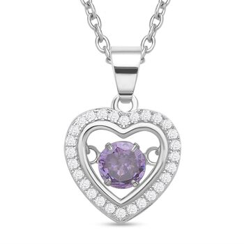 Lila und wei&szlig;er Zirkonia im herzf&ouml;rmigem Anh&auml;nger mit Kette, 925 Silber rhodiniert und Edelstahl, ca. 1.02 ct