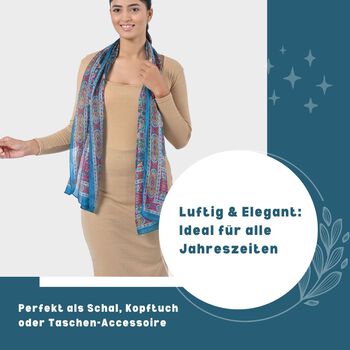 Bedruckter Schal aus 100% Seide, Mehrfarbiges Muster mit t&uuml;rkiser Bord&uuml;re, 70x200 cm