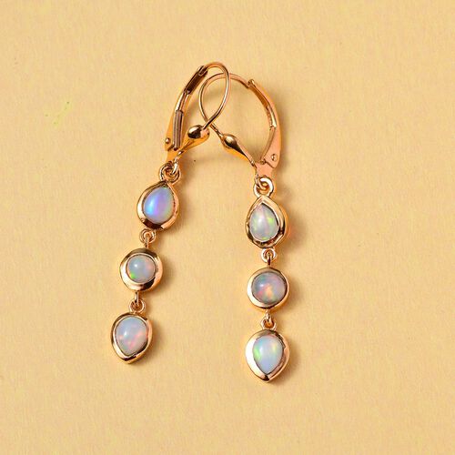 Natürliche, äthiopische Welo Opal Ohrringe, 925 Silber vergoldet ca. 1,00 ct image number 2