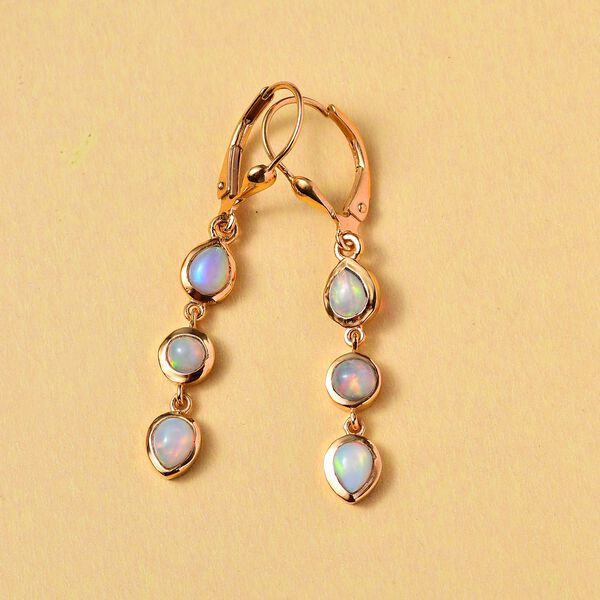 Natürliche, äthiopische Welo Opal Ohrringe, 925 Silber vergoldet ca. 1,00 ct image number 2