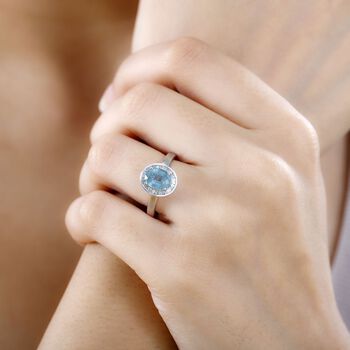 JCK Vegas Exklusive Kollektion - AA Aqua Kyanit, Wei&szlig;er Diamant Ring 925 Silber rhodiniert (Gr&ouml;&szlig;e 19.00) ca. 1.65 ct