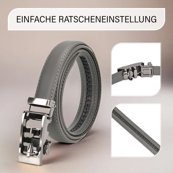 Automatik-Schnallen Lederg&uuml;rtel, Grau image number 3