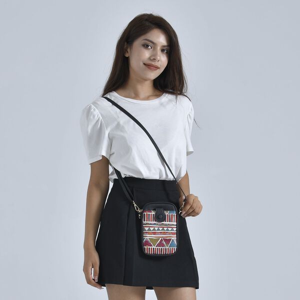 Stilvolle und kompakte Handytasche mit geometrischem Motiv, Kunstleder, mit Schultergurt, 19x13.5x2cm image number 2