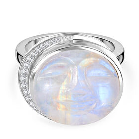 D'Joy AAA Regenbogen Mondstein und Zirkon Ring - 17,26 ct.