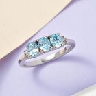 Kambodschanischer, blauer Zirkon, weißer Diamant Ring, 925 Silber platiniert (Größe 19.00) ca. 1.69 ct image number 1