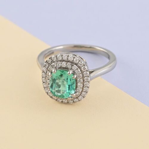 Rhapsody AAAA Kolumbianischer Smaragd, Weißer Diamant Ring 950 Platin (Größe 18.00) ca. 1.40 ct image number 1