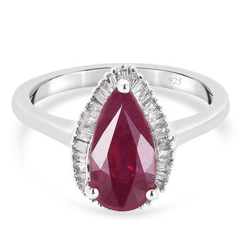 Afrikanischer Rubin und Diamant Halo Ring 925 Silber platiniert (Gr&ouml;&szlig;e 17.00) ca. 2,92 ct