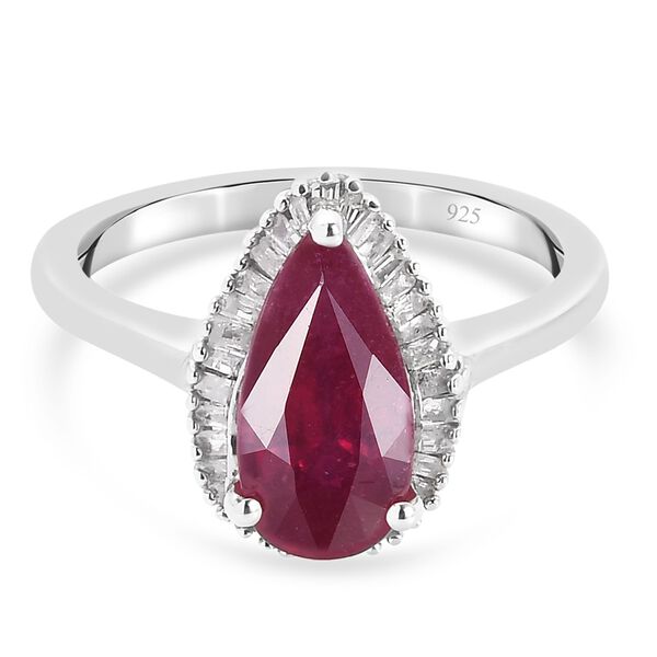 Afrikanischer Rubin und Diamant Halo Ring 925 Silber Platin-&Uuml;berzug