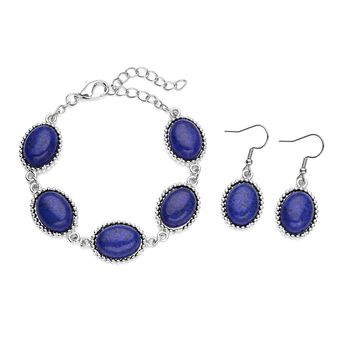 Lapislazuli-Ohrringe und Armband, reiner Edelstahl ca. 95,00 ct