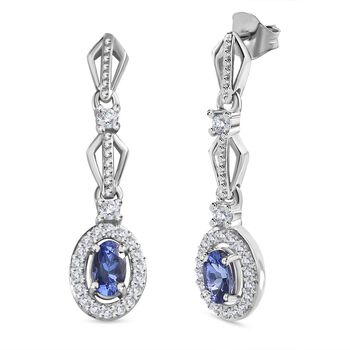 AAA Tansanit, wei&szlig;er Zirkon Ohrringe, 925 Silber platiniert ca. 0.95 ct