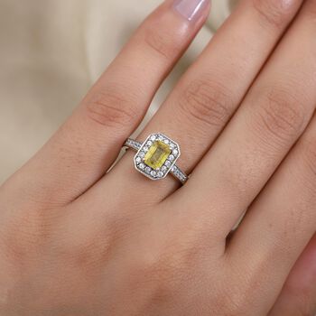 Gelber Saphir und Zirkon Halo Ring 925 Silber Platin-&Uuml;berzug