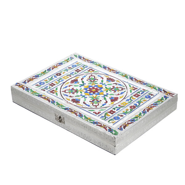 Minakari-Ringbox, oxidiertes Finish, Blumenprägung, für 150 Ringe, 35,6x25x5,8 cm image number 0