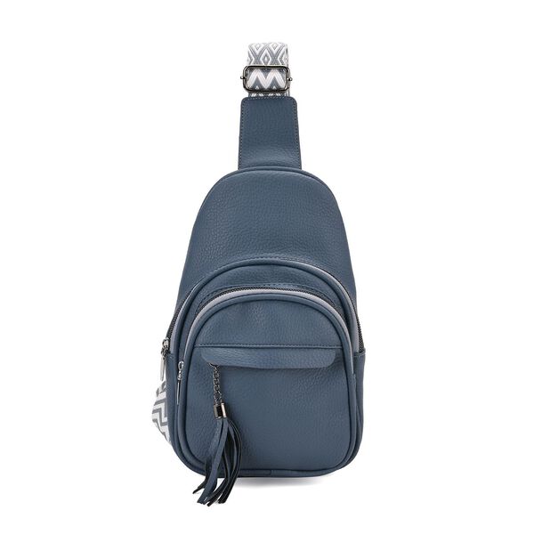 Brusttasche aus Kunstleder, mit mehreren Reißverschlussfächern und verstellbarem Schulterriemen, 30x19x10 cm, Beige