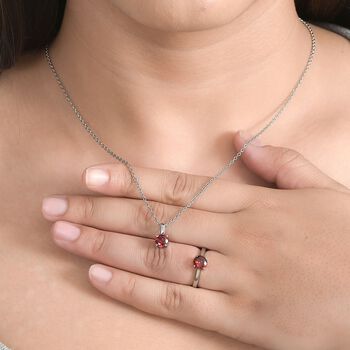 2er Set - Roter Zirkonia Anh&auml;nger mit Kette und Ring (Gr&ouml;&szlig;e 17.00), Edelstahl