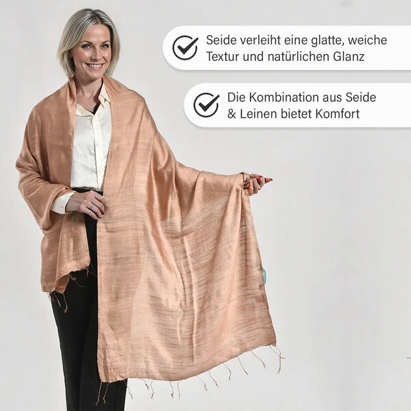 Schal aus Seide und Leinen, 70x200 cm, Beige image number 3