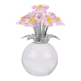 Kristallglas-Blume mit silberfarbenem Metallstiel, dekorativ geschliffen, 1x8 cm, Transparent Rosa