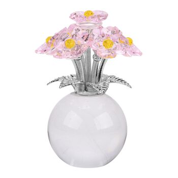 Kristallglas-Blume mit silberfarbenem Metallstiel, dekorativ geschliffen, 1x8 cm, Transparent Rosa