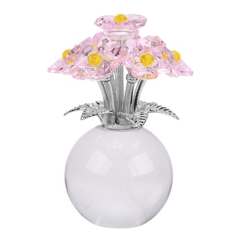 Kristallglas-Blume mit silberfarbenem Metallstiel, dekorativ geschliffen, 1x8 cm, Transparent Gelb