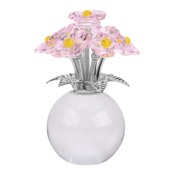 Kristallglas-Blume mit silberfarbenem Metallstiel, dekorativ geschliffen, 1x8 cm, Transparent Rosa image number 0