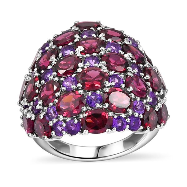 Rhodolith Granat, Afrikanischer Amethyst Ring 925 Silber rhodiniert (Größe 17.00) ca. 12.16 ct image number 4