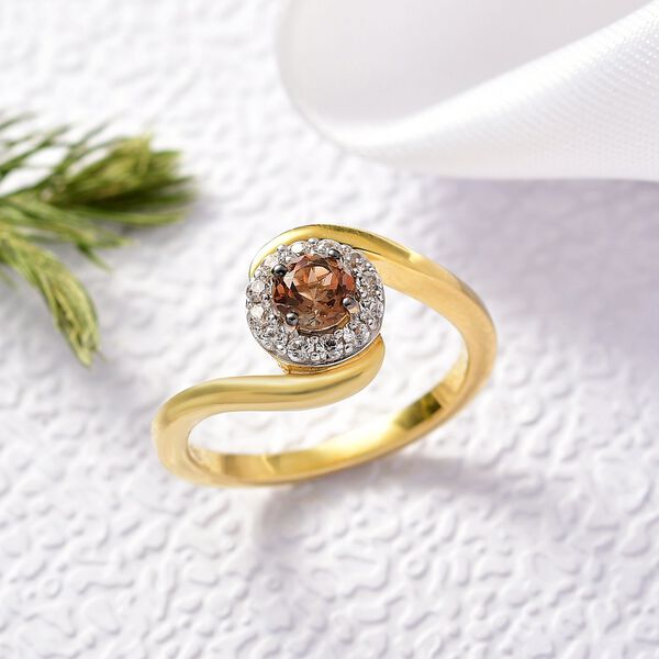 D'Joy AA Andalusit, Weißer Zirkon Ring 925 Silber 750 Gelb Vergoldet (Größe 17.00) ca. 0,68 ct image number 1