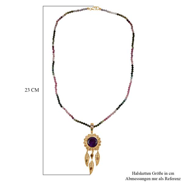 D'joy Afrikanischer Amethyst, Mehrfarbig-Turmalin Anh&auml;nger mit Kette, 925 Silber 750 Gelbgold Vermeil ca. 46.89 ct image number 6