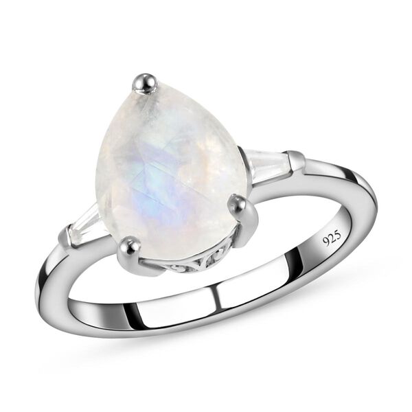 Premium Regenbogen Mondstein und Zirkon-Ring, 925 Silber platiniert  ca. 2,46 ct image number 4