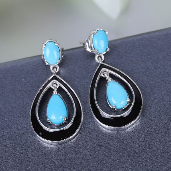 Natürliche Sleeping Beauty Türkis emaillierte Ohrhänger in Silber image number 2