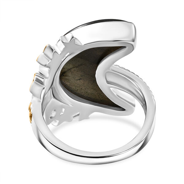 D'Joy AAA Labradorit, Regenbogen Mondstein Ring 925 Silber Rhodiniert und 750 Gelbgold Vermeil (Gr&ouml;&szlig;e 17.00) ca. 10.41 ct image number 6