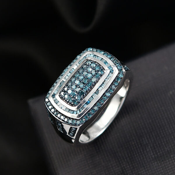 D'Joy Blauer Diamant Ring 925 Silber rhodiniert (Größe 19.00) ca. 0,99 ct image number 1