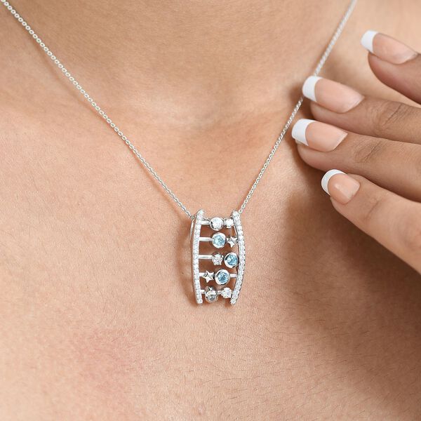 GP Celestial Kollektion- Schweizer Blautopas, Zirkon und blauer Saphir Anh&auml;nger mit 50cm Kette - 1,45 ct. image number 4