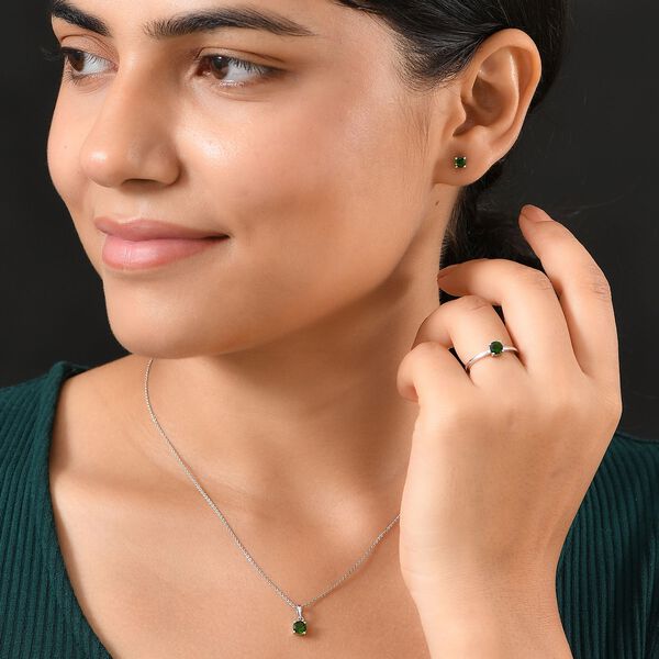 3er Set - D'Joy Natürlicher Chromdiopsid Ohrringe, Ring und Anhänger, 925 Silber rhodiniert (Größe 17) ca. 1.84 ct image number 3