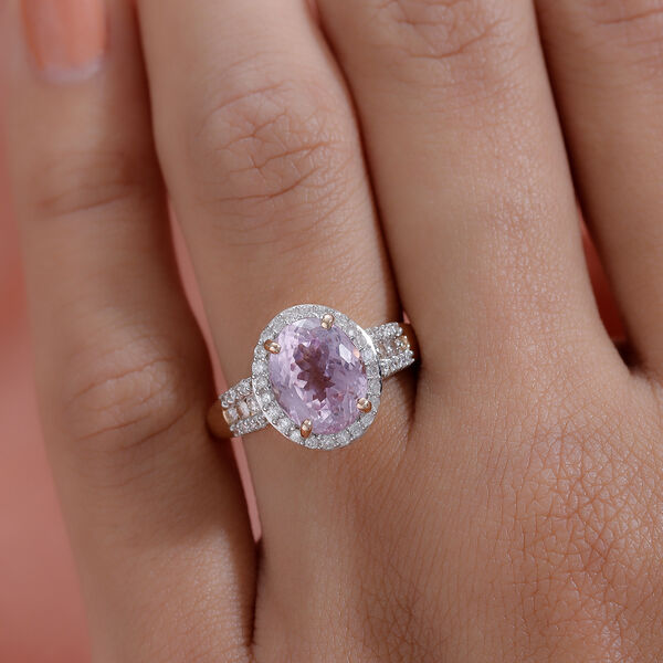 AAA Martha Rocha Kunzit und wei&szlig;er Diamant-Ring, I2-I3 G-H, 585 Ros&eacute;gold  ca. 3,95 ct image number 3