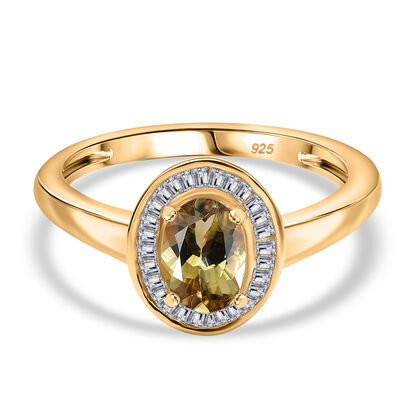 AA Nat&uuml;rlicher goldener Tansanit, Wei&szlig;er Diamant Ring 925 Silber 750 Gelbgold Vermeil (Gr&ouml;&szlig;e 20.00) ca. 0,84 ct