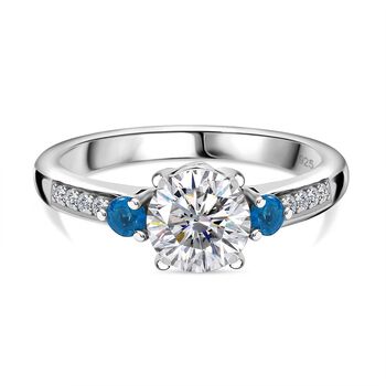 Moissanit, Neon Apatit Ring 925 Silber rhodiniert (Gr&ouml;&szlig;e 19.00) ca. 1,24 ct