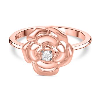 Wei&szlig;er Diamant Rosendesign-Ring, 925 Silber 750 Ros&eacute;gold Vermei (Gr&ouml;&szlig;e 17.00)