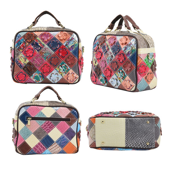 CHAOS BY ELSIE - Patchwork Crossbody Tasche aus 100% echtem Leder mit RFID Schutz, Gr&ouml;&szlig;e 26x12x22 cm, Krokodilmuster, rot image number 4