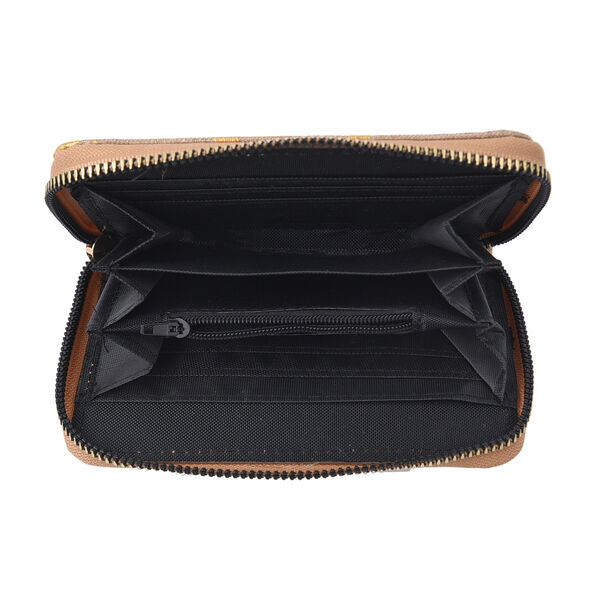 3er-Set Jute Brieftasche, Blattmuster, Gr&ouml;&szlig;e 19,5x3x9,5 cm, Khaki und Gold image number 5