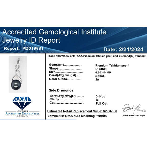 ILIANA zertifiziert und gepr&uuml;ft AAA Tahiti Perle und Diamant Anh&auml;nger, 750 Wei&szlig;gold image number 5