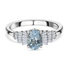 Espirito Santo Aquamarin und weißer Diamant Ring, 925 Silber platiniert (Größe 17.00) ca. 0,84 ct