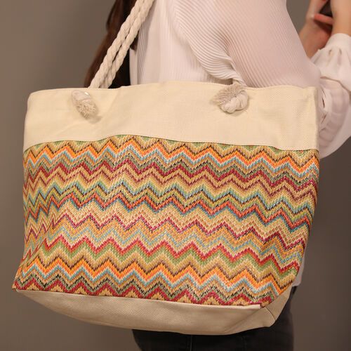 Jacquard Handtasche aus Jute mit Zig-Zag Muster, mehrfarbig image number 0