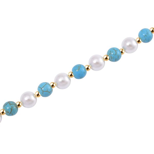 Blauer Howlit, Weiße Muschelkernperle Halskette ca. 45 cm+ 5 cm Extender, Standard gelb vergoldet image number 3